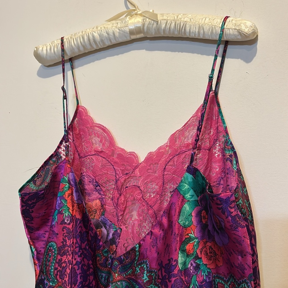 VTG Victoria Secret Gold Label Floral Lace Trim Satin Chemise dress size large - Picture 7 of 12
